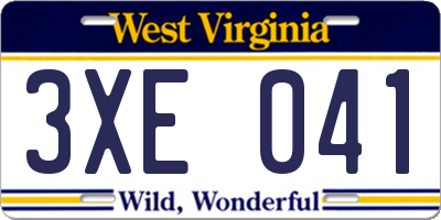 WV license plate 3XE041