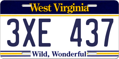WV license plate 3XE437