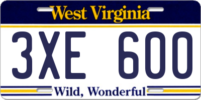 WV license plate 3XE600