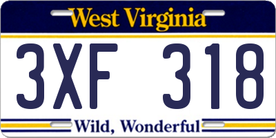 WV license plate 3XF318