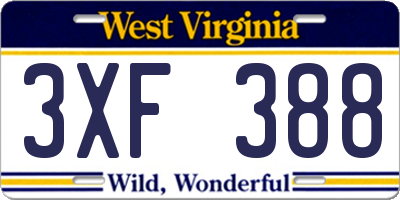 WV license plate 3XF388