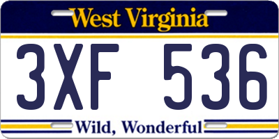 WV license plate 3XF536