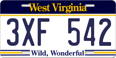 WV license plate 3XF542