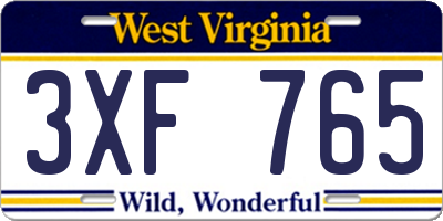 WV license plate 3XF765