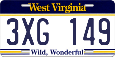 WV license plate 3XG149