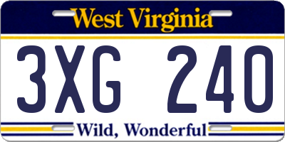 WV license plate 3XG240