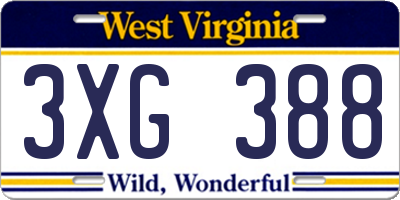 WV license plate 3XG388