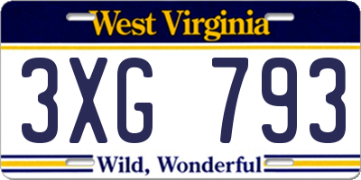 WV license plate 3XG793