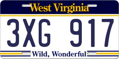 WV license plate 3XG917