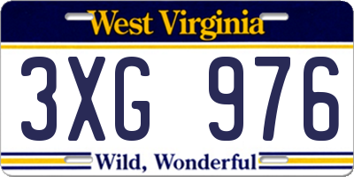 WV license plate 3XG976
