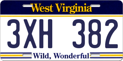 WV license plate 3XH382