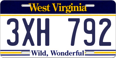 WV license plate 3XH792