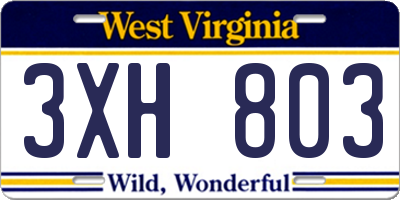 WV license plate 3XH803