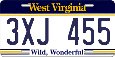 WV license plate 3XJ455