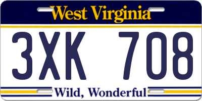 WV license plate 3XK708