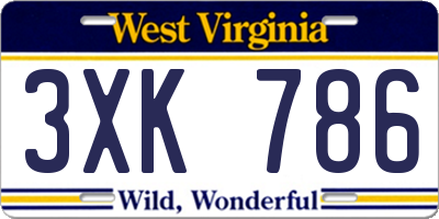 WV license plate 3XK786