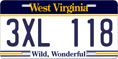 WV license plate 3XL118