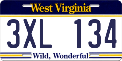 WV license plate 3XL134