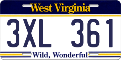 WV license plate 3XL361