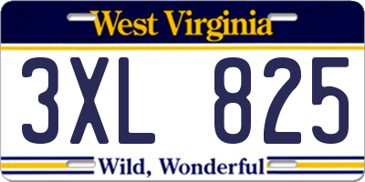 WV license plate 3XL825