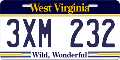 WV license plate 3XM232