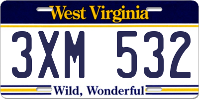 WV license plate 3XM532