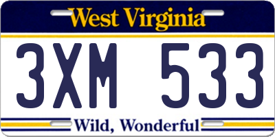 WV license plate 3XM533