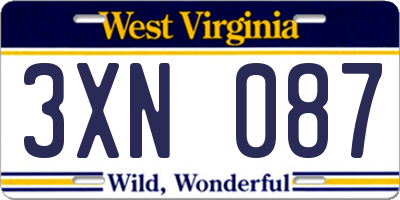 WV license plate 3XN087