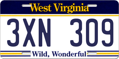 WV license plate 3XN309