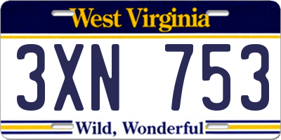 WV license plate 3XN753