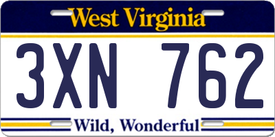 WV license plate 3XN762