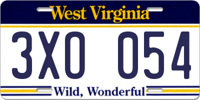 WV license plate 3XO054