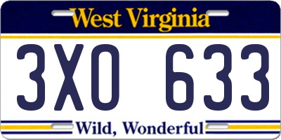 WV license plate 3XO633