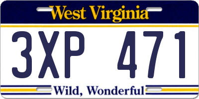 WV license plate 3XP471