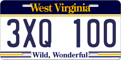 WV license plate 3XQ100