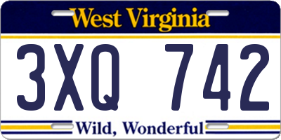 WV license plate 3XQ742