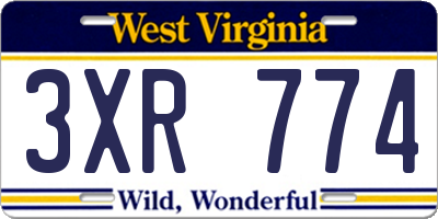 WV license plate 3XR774
