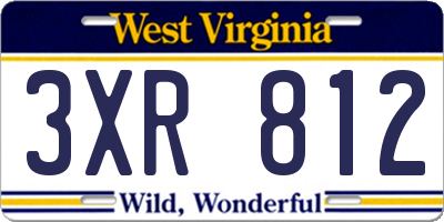 WV license plate 3XR812