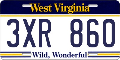 WV license plate 3XR860
