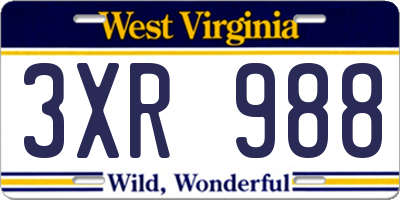 WV license plate 3XR988