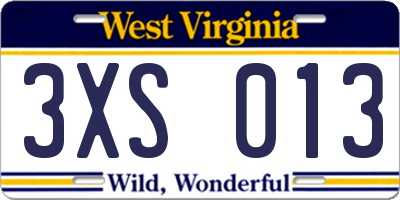 WV license plate 3XS013