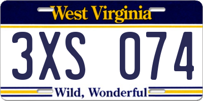 WV license plate 3XS074