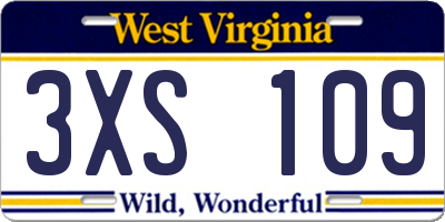 WV license plate 3XS109
