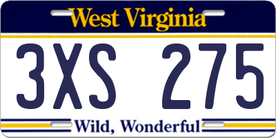 WV license plate 3XS275