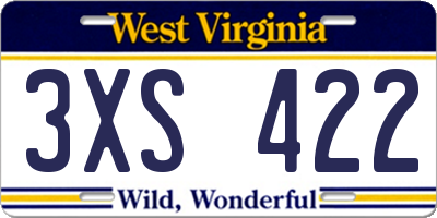 WV license plate 3XS422
