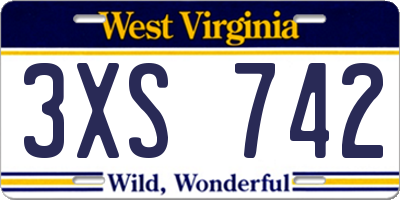 WV license plate 3XS742
