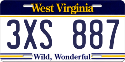WV license plate 3XS887