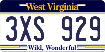 WV license plate 3XS929