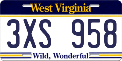 WV license plate 3XS958