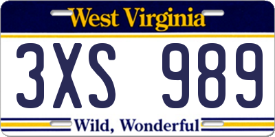 WV license plate 3XS989